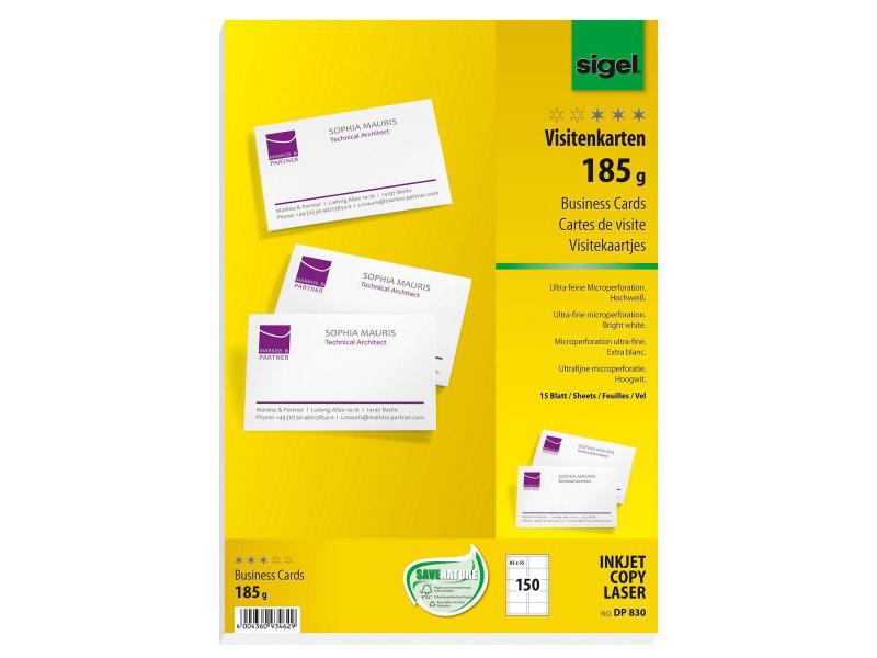 Sigel Étiquettes de cartes de visite 3C Blanc, 150 pièces