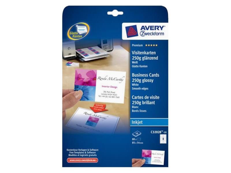 Avery Zweckform Étiquettes de cartes de visite Inkjet 85 x 54 mm 240 g/m² 80 pièces