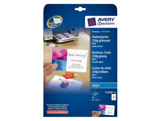 Avery Zweckform Étiquettes de cartes de visite Inkjet 85 x 54 mm 240 g/m² 80 pièces