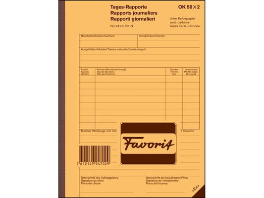 Favorit Bloc autocopiant 156 x 210 mm Rapports quotidiens, blanc