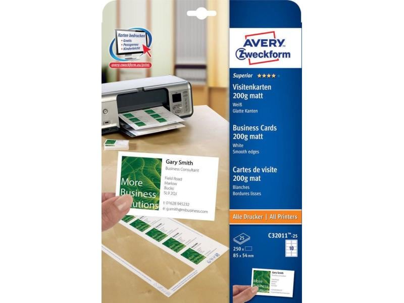 Avery Zweckform Étiquettes de cartes de visite Laser 85 x 54 mm 200 g/m²  250 pièces