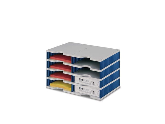 Styro Rangement pour documents styrodoc duo Standard, Bleu, 8 compartiments