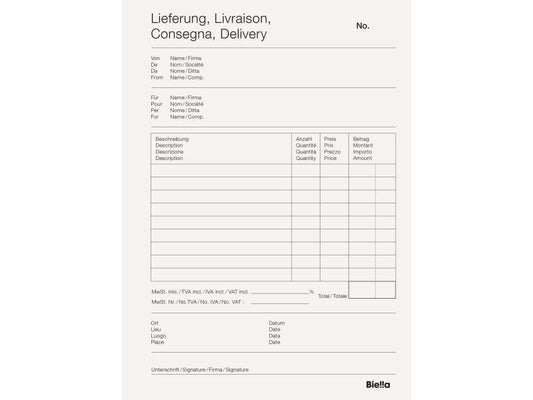 Biella Bloc autocopiant Copy Block A5 bon de livraison