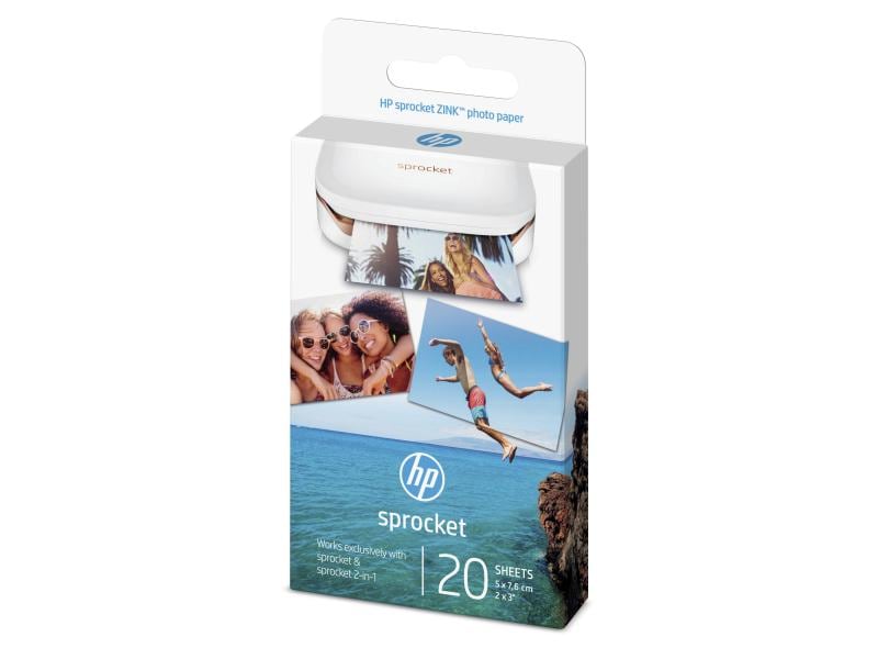 HP Papier photo Sprocket 5 x 7.6 cm autocollant, 20 feuilles