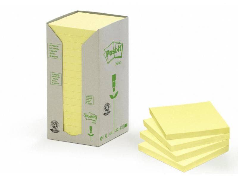 Post-it Fiche de bloc-notes Recycling Notes 7.6 cm x 7.6 cm, jaune