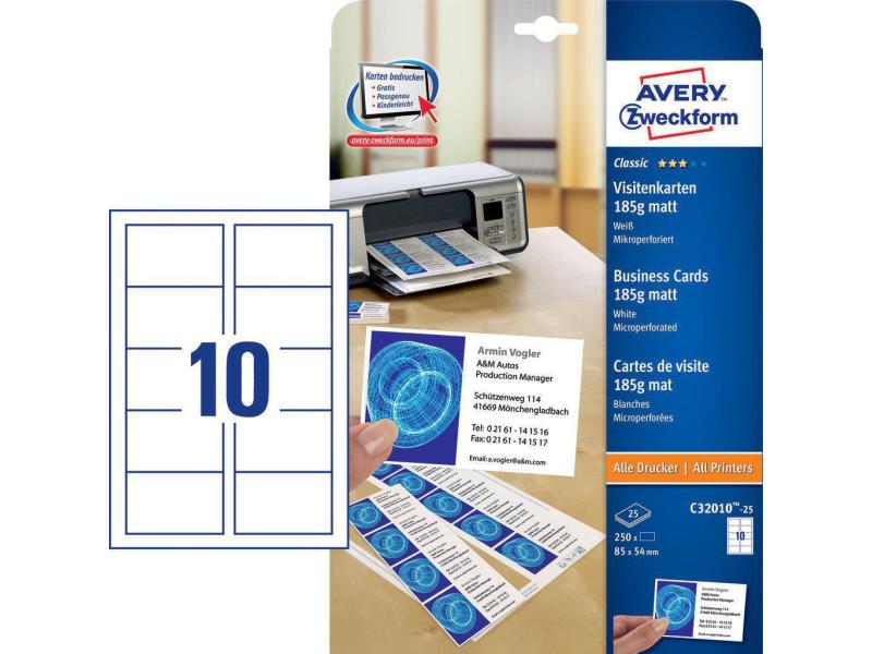 Avery Zweckform Étiquettes de cartes de visite 85 x 54 mm 250 pièces