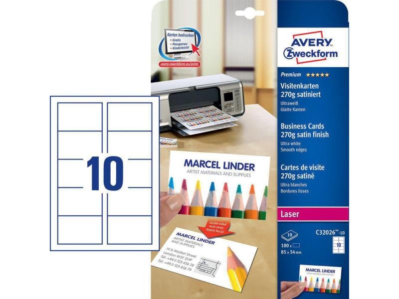 Avery Zweckform Étiquettes de cartes de visite 85 x 54 mm, 270 g/m² 100 pièces