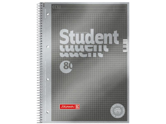 Brunnen Bloc-notes de collège Premium Student Protocole A4, quadrillé, argenté