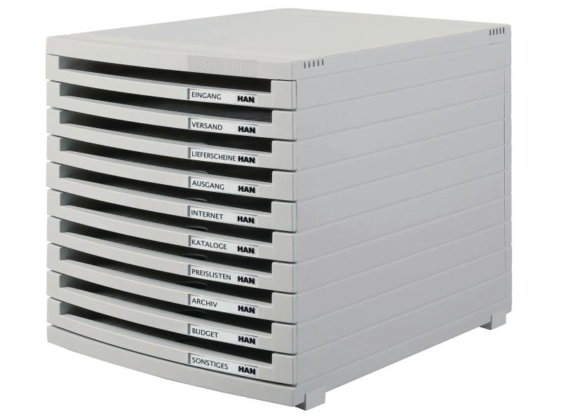 HAN Boîte à tiroirs CONTUR A4 10 tiroirs, ouverts, gris