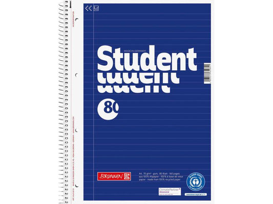 Brunnen Bloc-notes de collège A4 Recycling A4, ligné, 80 feuilles