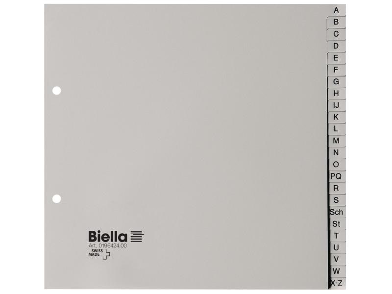 Biella Registre A-Z couvrant partiellement avec une feuille d'index