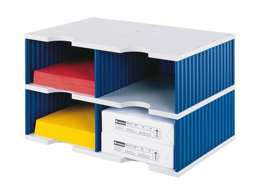 Styro Rangement pour documents styrodoc duo Jumbo Bleu, 4 compartiments