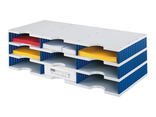 Styro Rangement pour documents styrodoc trio Standard, Bleu, 9 compartiments
