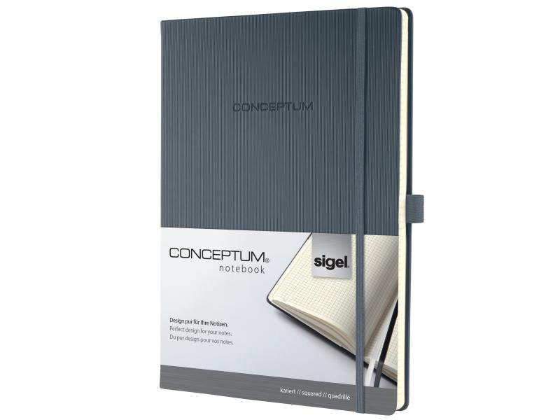 Sigel Carnet de notes Conceptum A4, À carreaux, Gris foncé