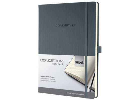 Sigel Carnet de notes Conceptum A4, À carreaux, Gris foncé