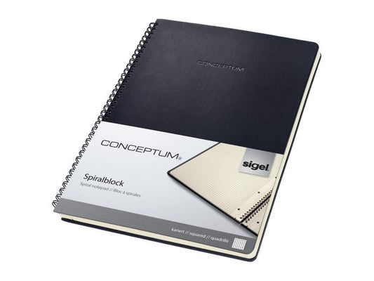 Sigel Bloc-notes à spirale A4 160 feuilles, quadrillées, noir