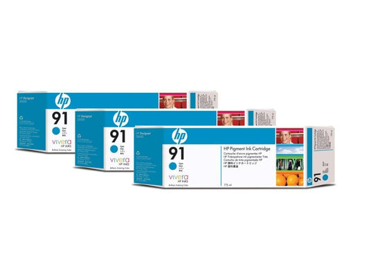 HP Encre Nr. 91 (C9483A) Cyan (paquet de 3)