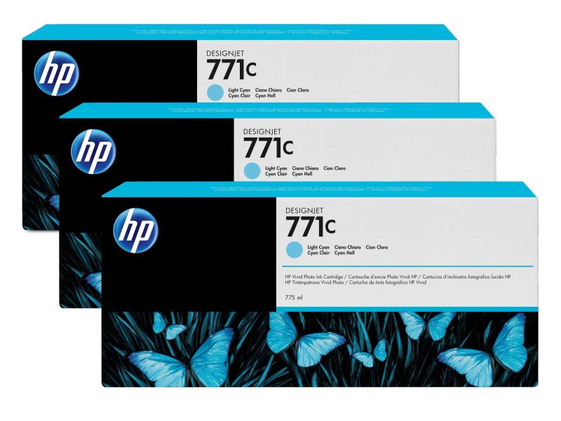 HP Encre Nr. 771C (B6Y36A) Light Cyan (paquet de 3)