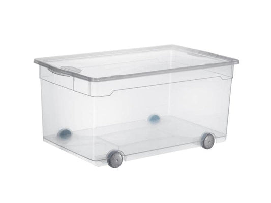Rotho Boîte de rangement 63 l avec rouleaux, transparent