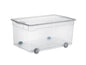 Rotho Boîte de rangement 63 l avec rouleaux, transparent