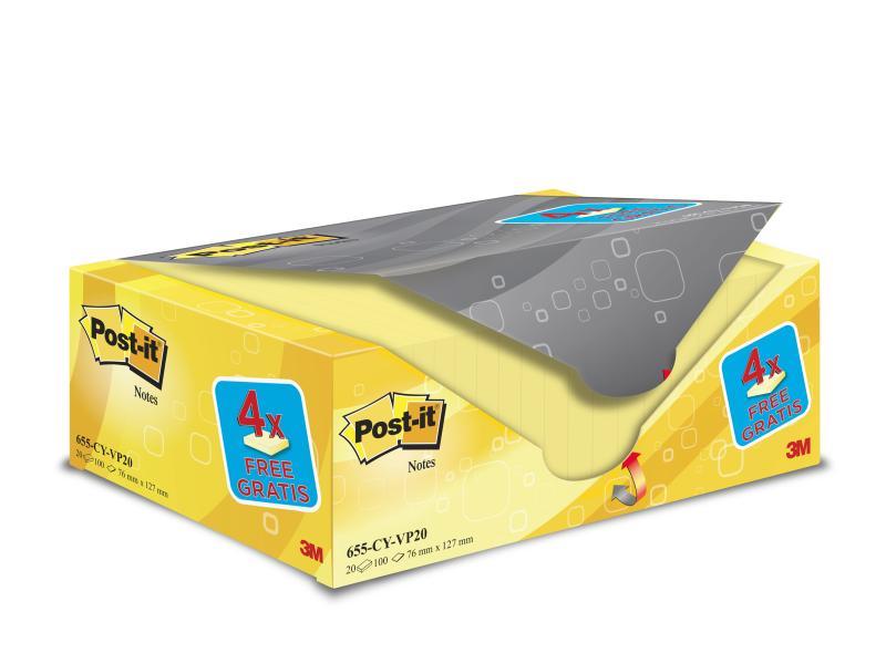 Post-it Fiche de bloc-notes Post-it 7.6 cm x 12.7 cm Gelb, 20 Blocke