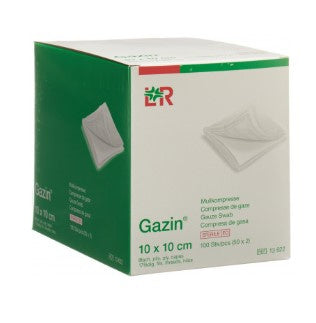 Compresses de gaze Gazin 10 x 10 cm de Lohmann & Rauscher - boîte de 100 pièces pour soins médicaux et pansements