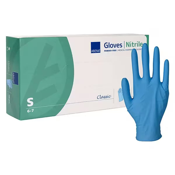 Gants d'examen en nitrile bleu Abena Classic taille S - boîte de 100 gants non poudrés pour usage médical et soins